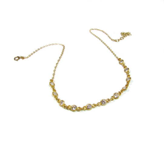 Cubic Zirconia Choker Necklace | Bezel-Set CZ Chain